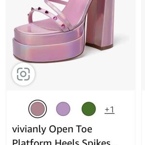 Vivianly Pink Open Toe Platform Heels with Spikes